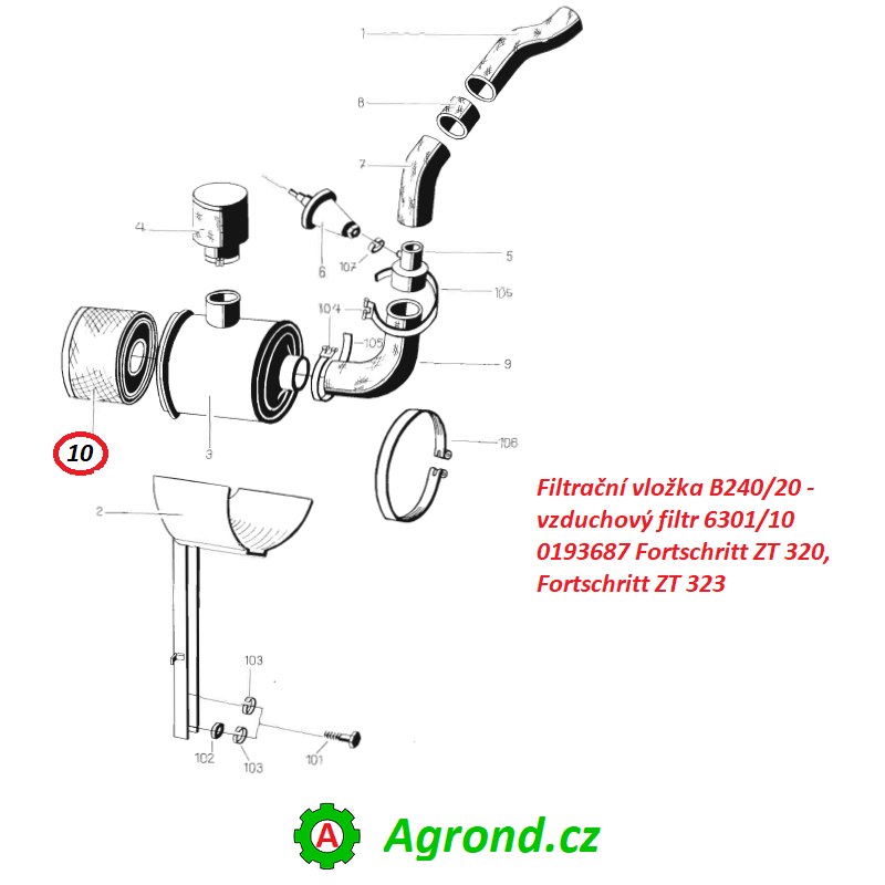 Filtrační vložka B240/20 - vzduchový filtr 6301/10 0193687 Fortschritt ZT 320, Fortschritt ZT 323
